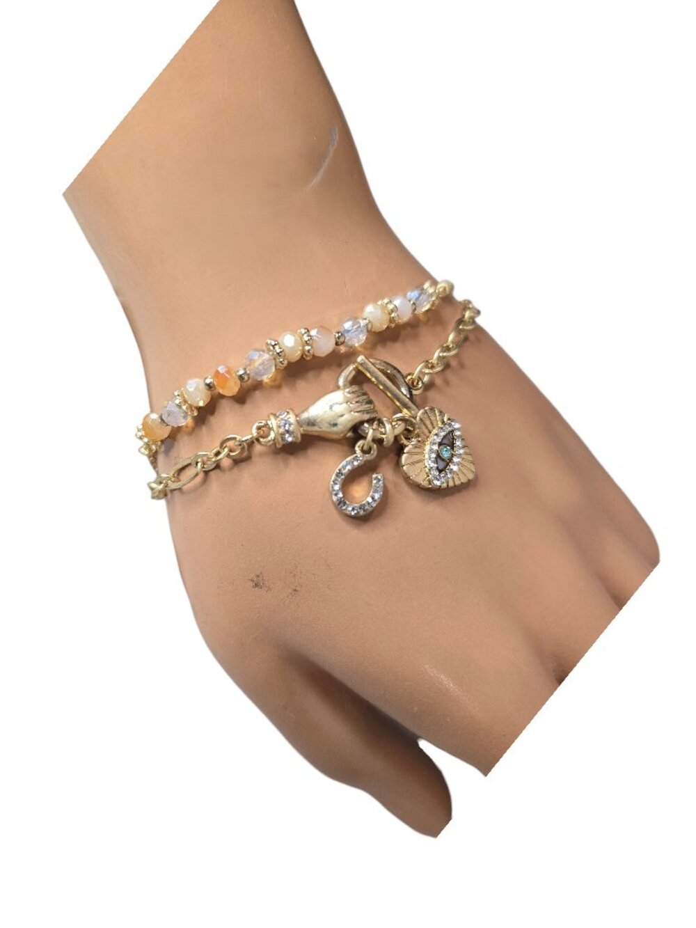 Lonna & Lilly Gold-Tone Pave Evil Eye Heart Double-Row Slider Bracelet